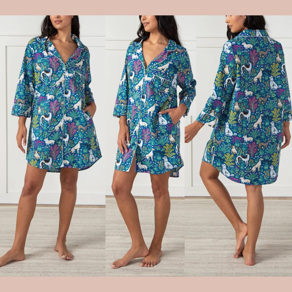NWT $128 PRINTFRESH [ Medium ] Sleep Shirt in Must Love Dogs Blue‎ U1890